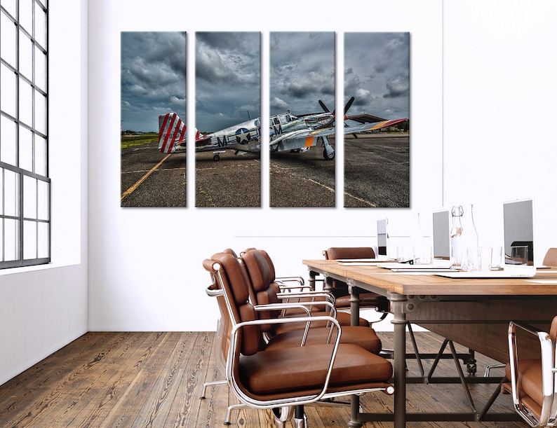 Fighter North American P-51 B/C Mustang Wall Art Mustang Wall Decor Plane Wall Art Plane Wall Decor Fighter Wall Art Fighter Wall Decor Set 4 Panels