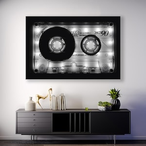 Glänzende Kassette Leinwand Druck - Monochrome Musik Wand Dekor - Schwarz und Weiß Kassette Kunst
