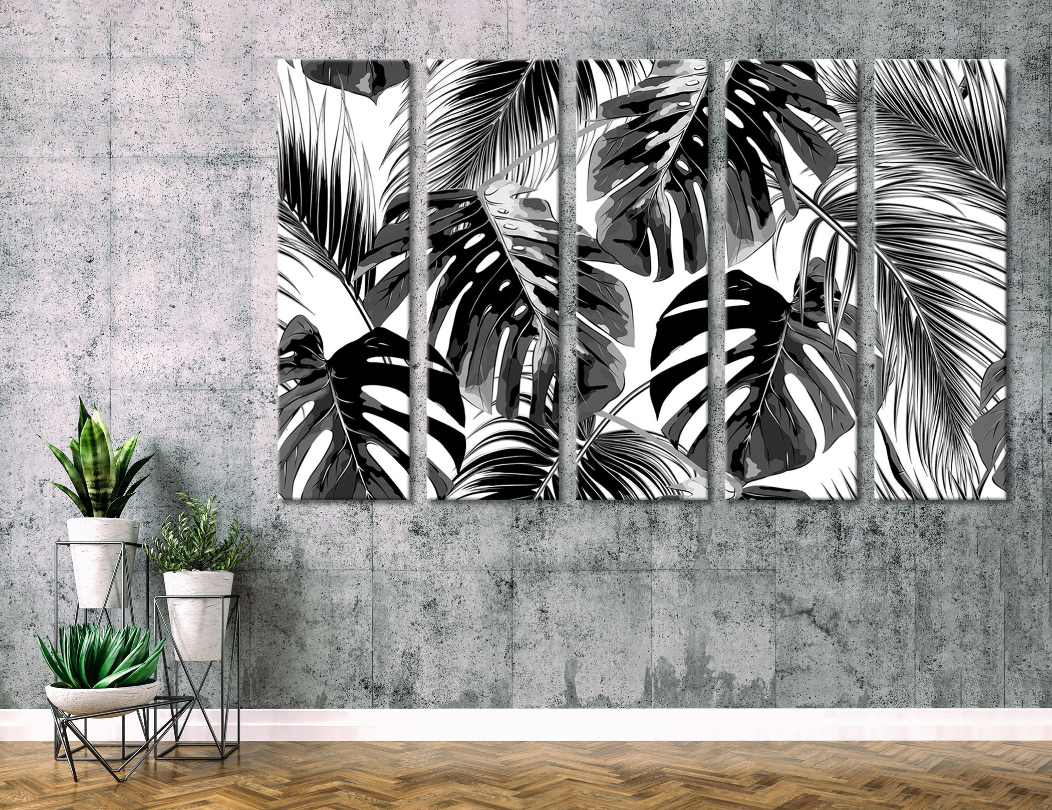 Black and White Tropical Palm Leaves Wall Art Palm Leaf Wall Art Canvas ...