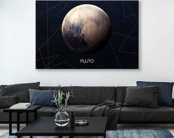 Pluto Planet Art Canvas Set - Modern Pluto Wall Decor - Space Art Gift for Astronomy Lovers