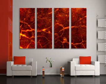 Lava Wall Art, 3 Piece Red Canvas, Extra Large Wall Art, Marble Artwork, Red and Orange Wall Decor