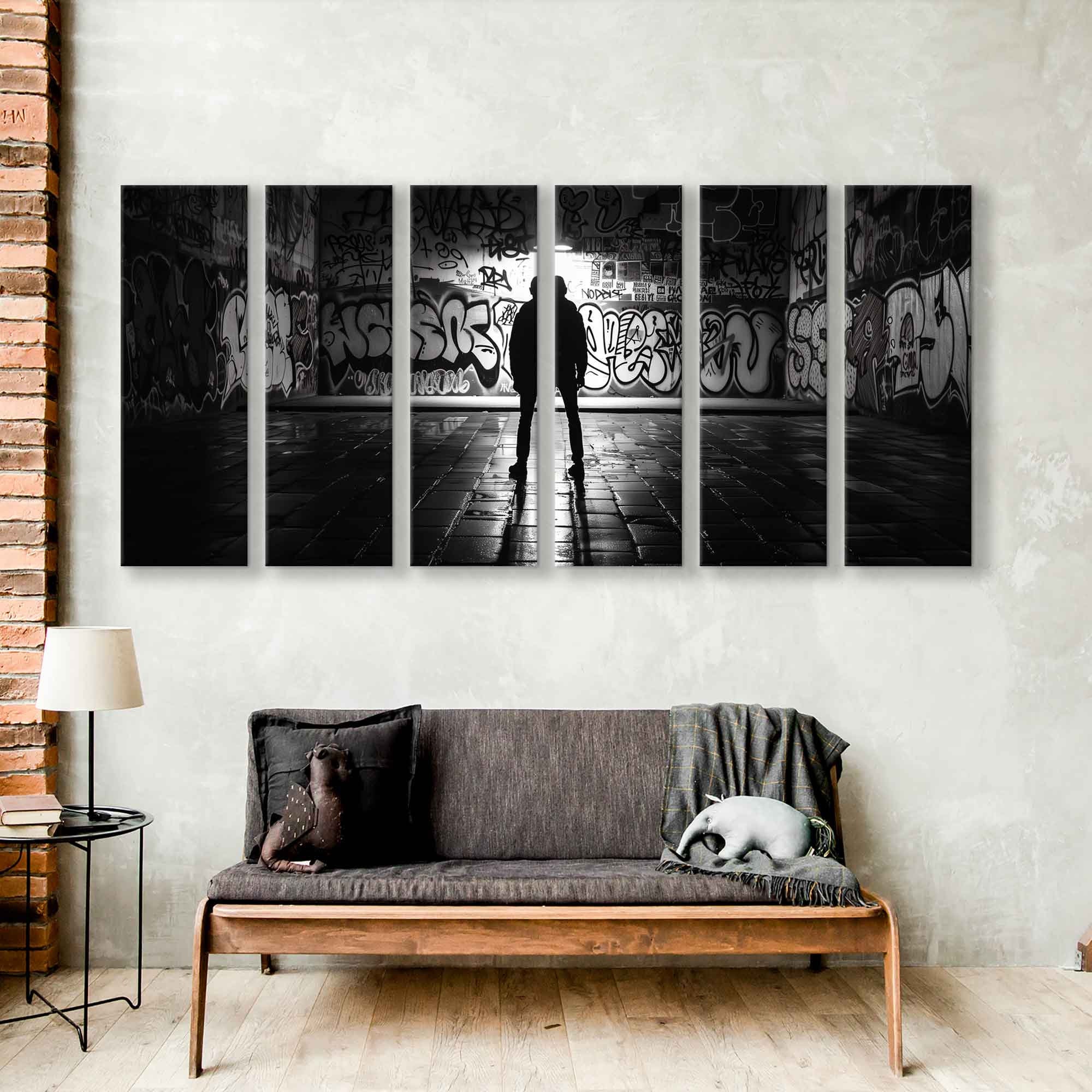 Urban Monochromatic Graffiti Canvas Print, Black and White Wall Art ...