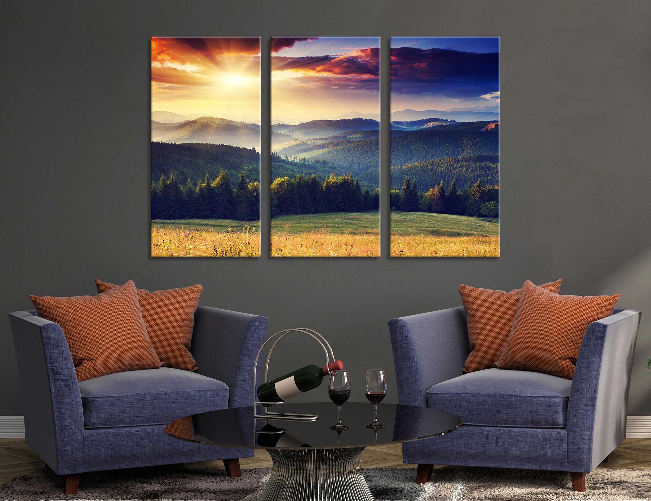 Mountain Sunset Canvas Set of 5 Panels Wall Art Mountain Sunset Wall ...