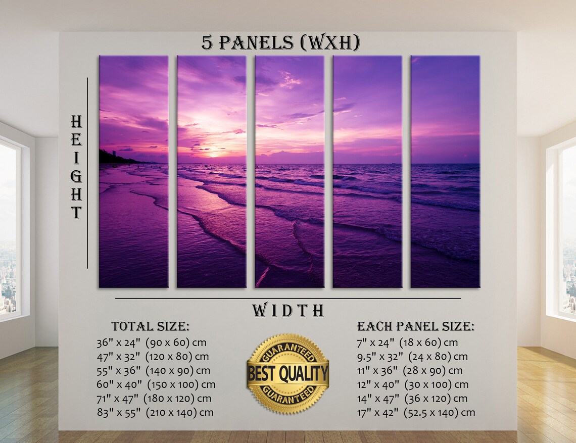 Beach in Purple Sea Canvas Wall Art Beach Wall Decor Beach Etsy