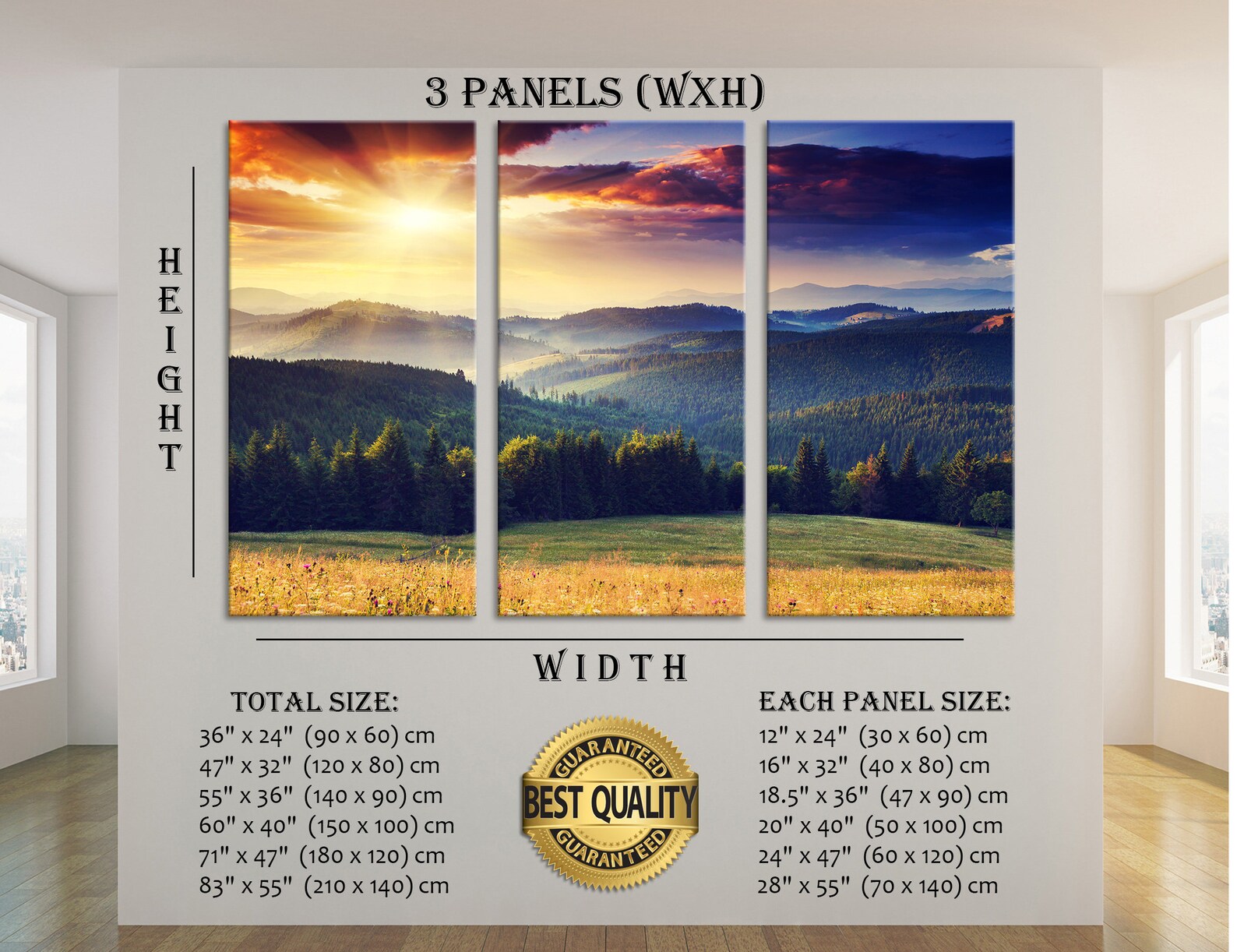 Mountain Sunset Canvas Set of 5 Panels Wall Art Mountain Sunset Wall ...