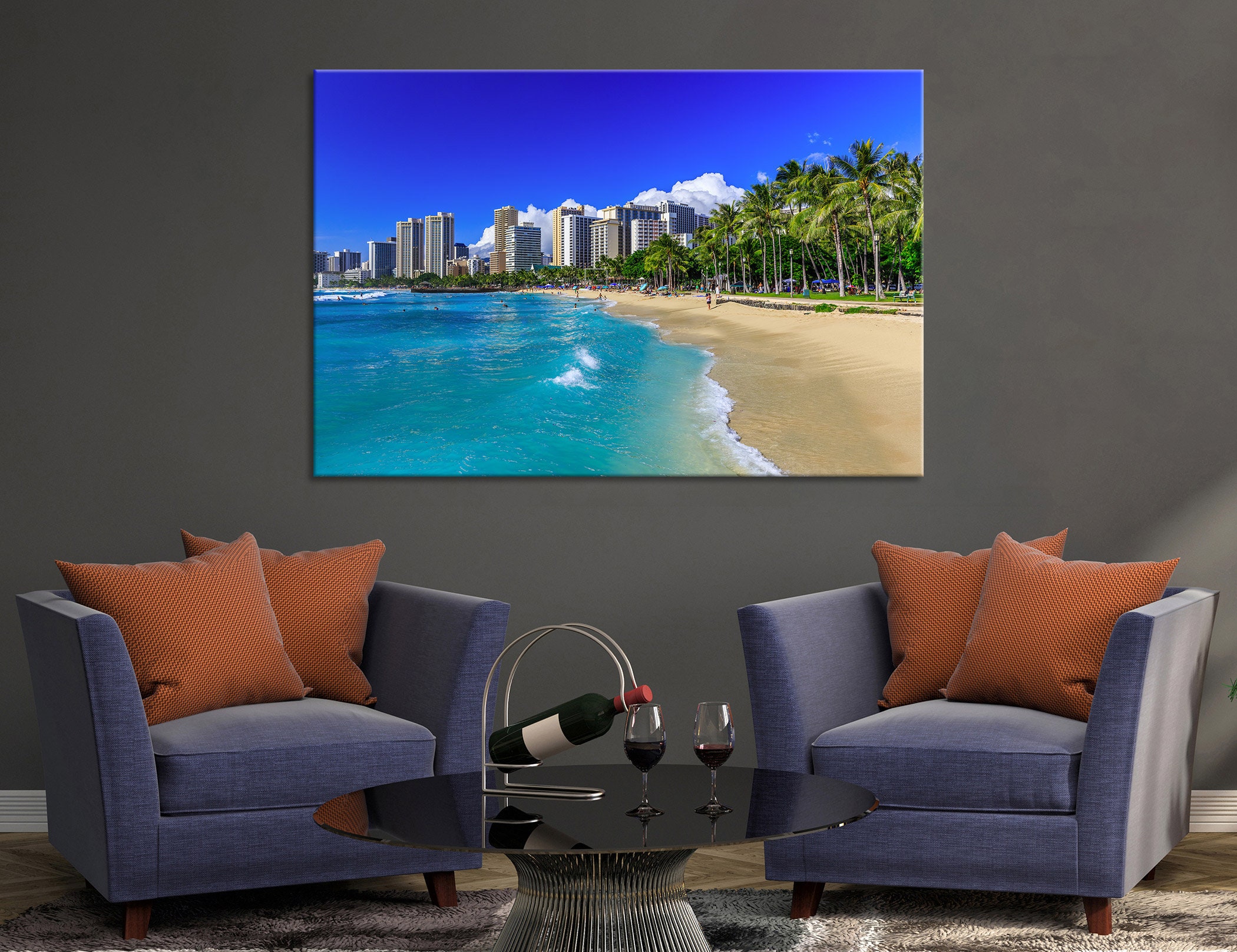 Honolulu City Oahu Beaches Wall Art Hawaii Canvas Hawaii Wall Etsy