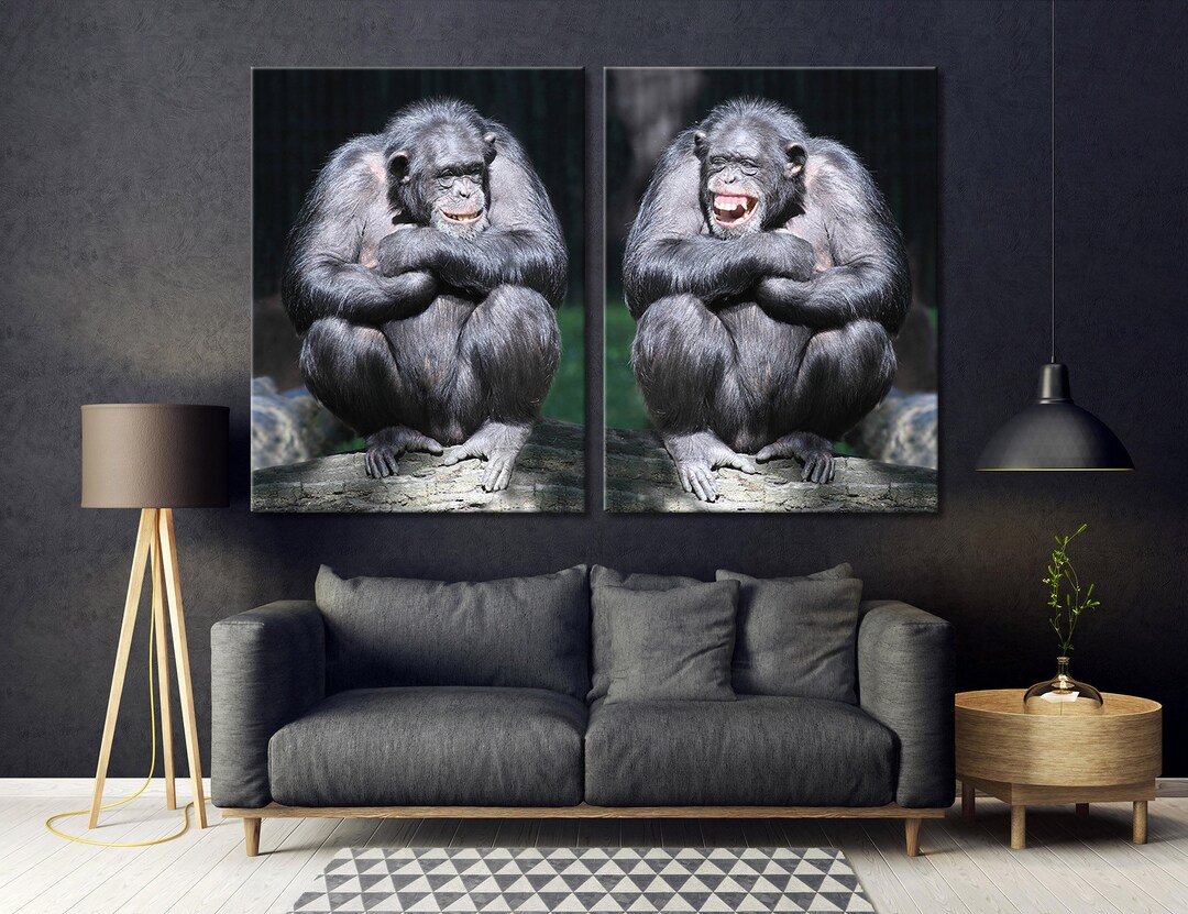 2 Monkeys Wall Art Monkeys Wall Decor Monkeys Canvas Monkeys Etsy
