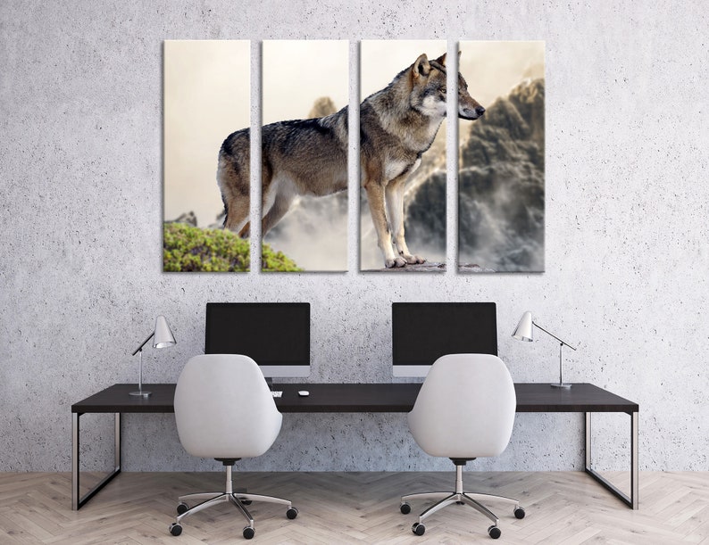 Wolf Wall Art Wolf Wall Decor Extra Large Wall Art Extra Large Wall Decor Large Canvas Art Large Canvas Decor Stretched Canvas Wall Art Set 4 Panels