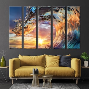 Contemporary Seascape Canvas Print Set - Waves Wall Art Decor