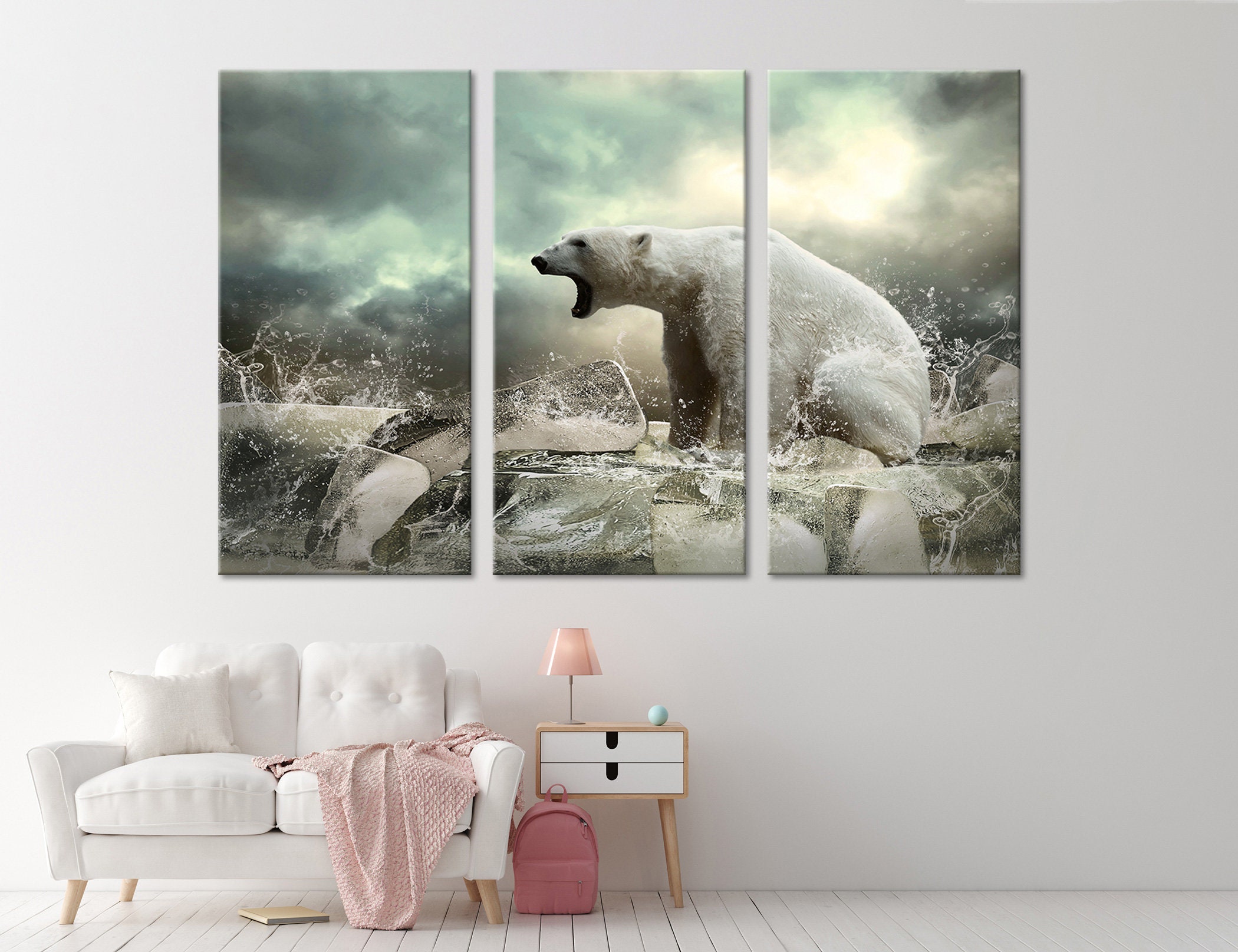 Polar Bear Wall Art Polar Bear Wall Dekor Polar Bear Canvas | Etsy