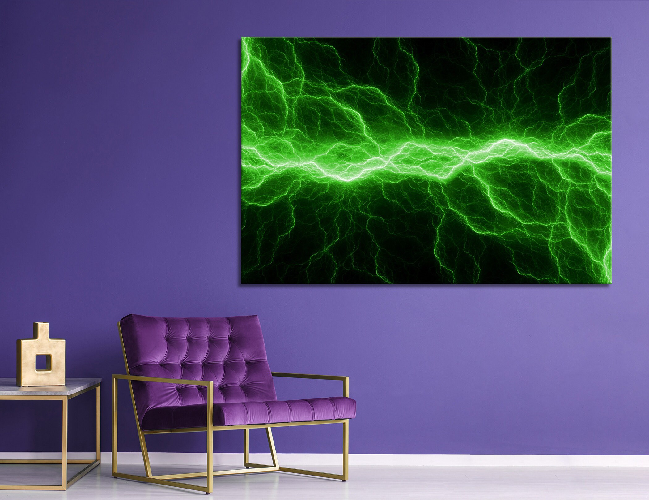 Green Lightning Wall Art Lightning Abstract Canvas Print Etsy.de