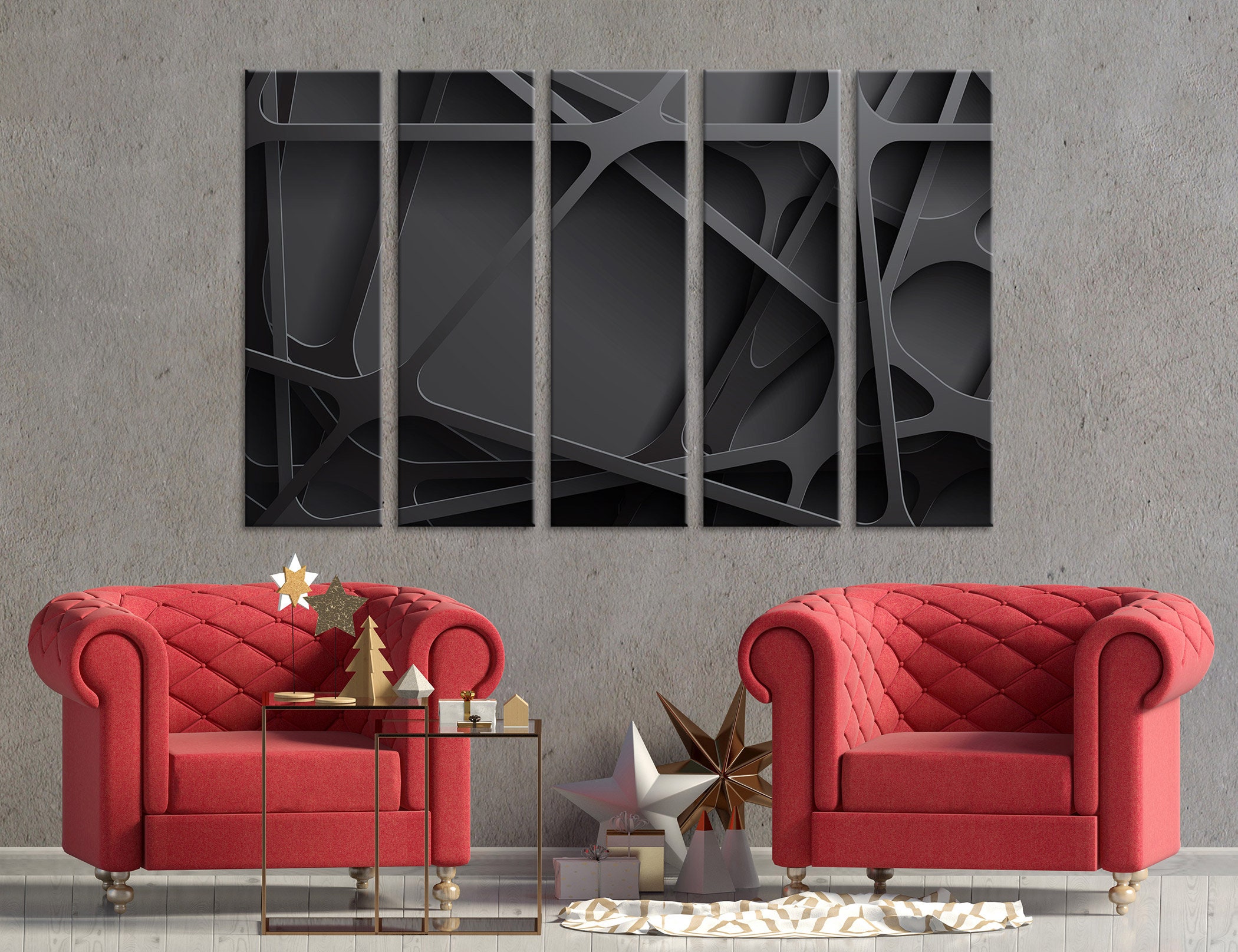 3D Effect Wall Art Black Abstract Wall Decor Abstract Canvas Etsy