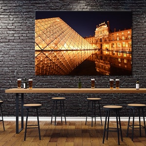 3 Panels Louvre Museum in Paris 5 Panels Louvre Frankreich Leder Druck Große Wand Kunst Multi Panel Wand Kunst Große Wand Dekor Nacht Paris Leinwand