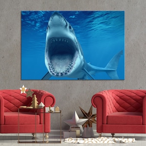 JAWS オリジナル手描きアクリルグラフィティスタイル壁画 - キャンバス