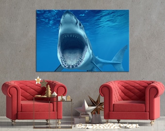 White Shark Art White Shark Canvas White Shark Decor Shark Wall Decor Shark Wall Canvas Shark Panel Shark Large Canvas Shark Large Wall Art