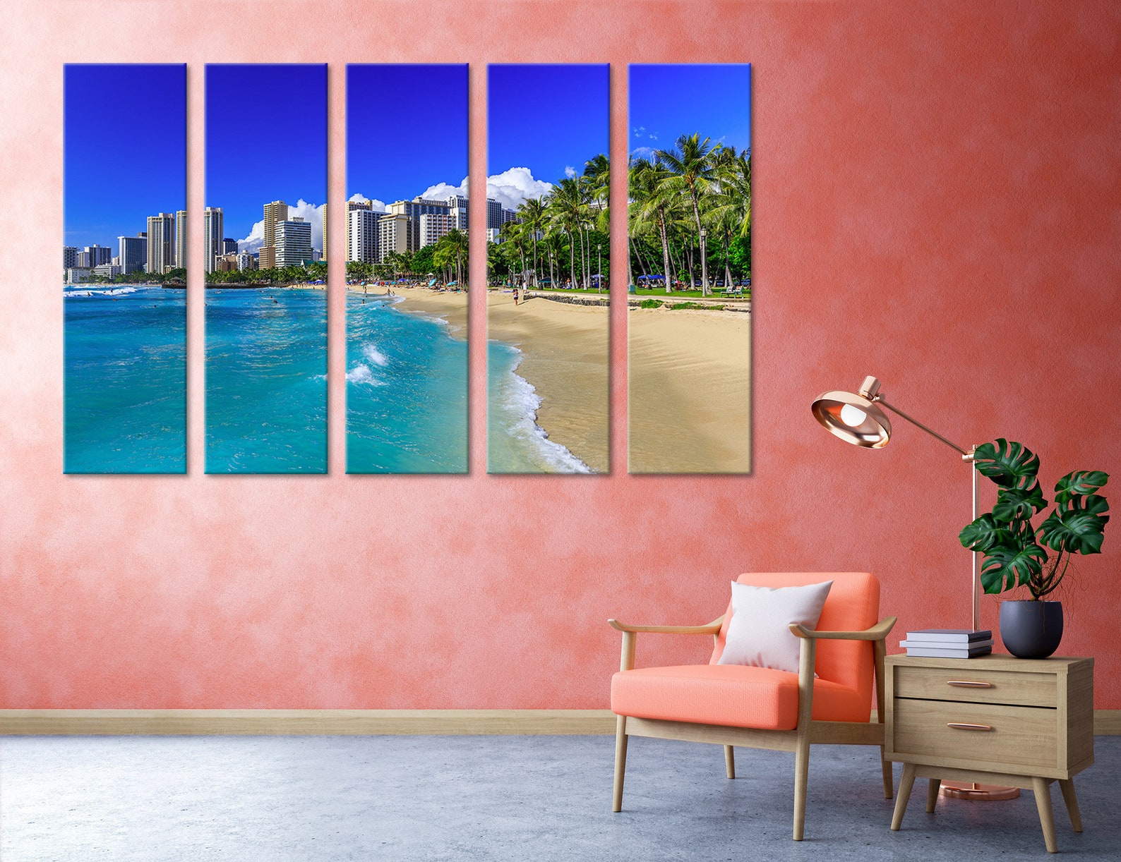 Honolulu City Oahu Beaches Wall Art Hawaii Canvas Hawaii Wall Etsy