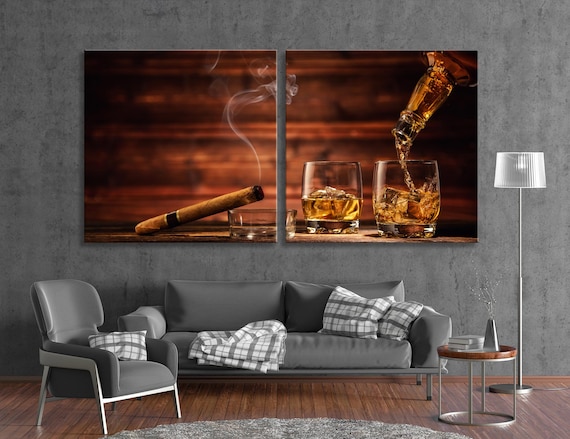 Whiskey and Cigar Canvas Print, Man Cave Decor
