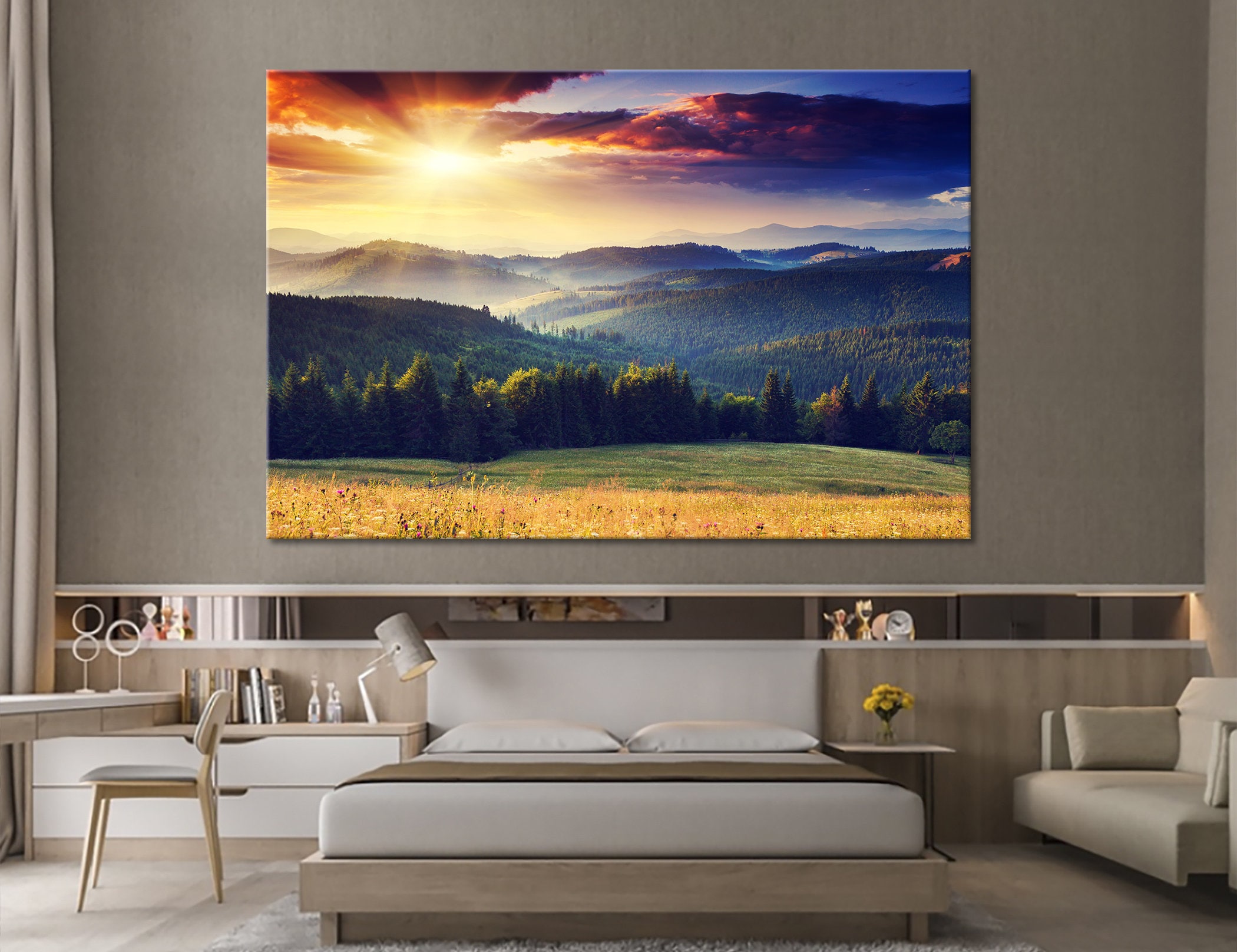 Mountain Sunset Canvas Set of 5 Panels Wall Art Mountain Sunset Wall ...