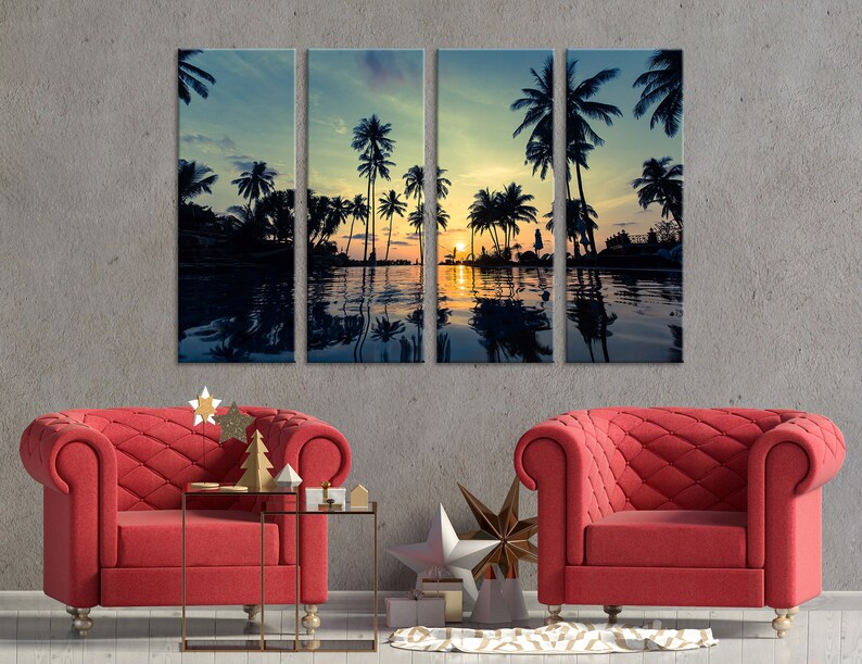 Sunset Wall Art Tropical Beach Wall Decor Palm Trees Canvas Etsy
