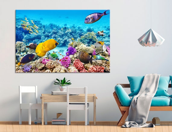 Underwater Wall Art Corals Wall Decor Tropical Fish Canvas