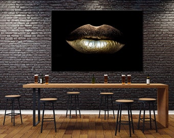 Black Background Golden Lips Canvas Lips Photo Lips Artwork Kiss Print Art Sex Art Sparkles Lips Decor Glitter Lips Print Canvas Split Set