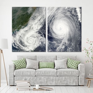 Double Hurricane over Florida, Hurricane View from Space, Tornado Wall Decor