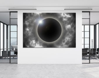Total Solar Eclipse Canvas Print, BW Wall Decor, Large Wall Art