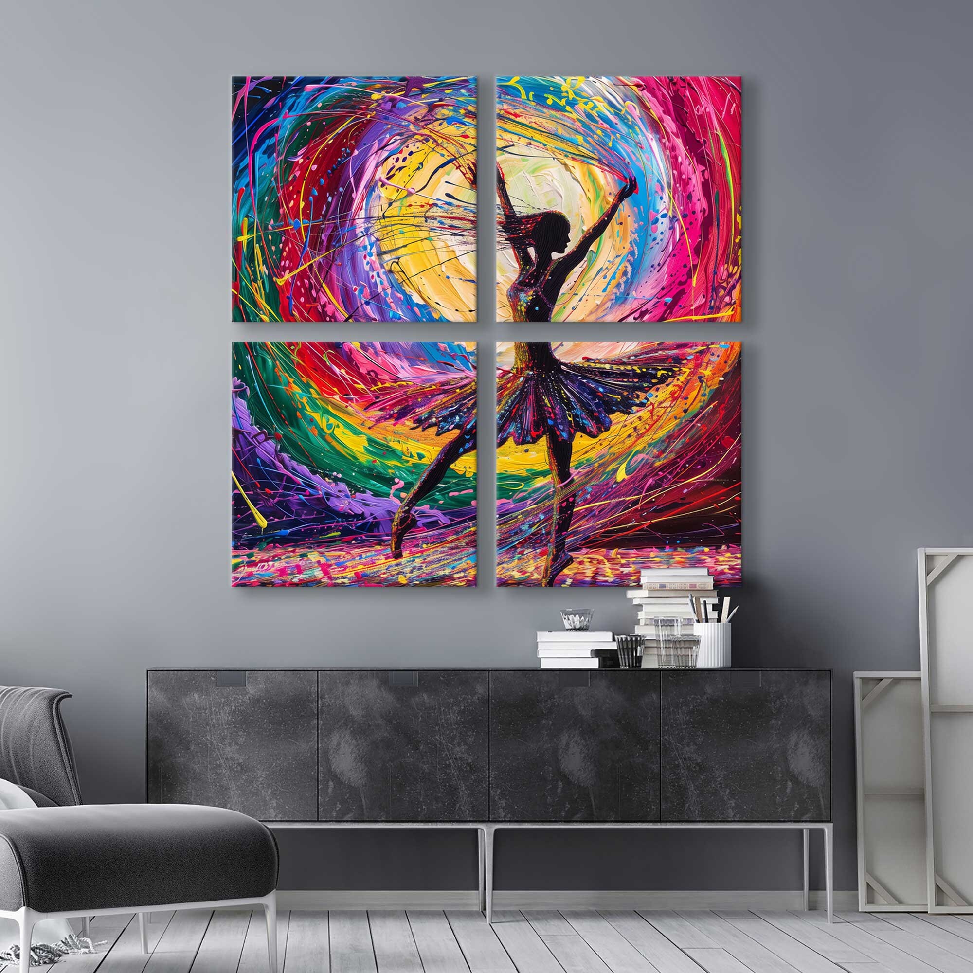 優雅な動き - カラフルな抽象的なバレリーナのキャンバスプリント