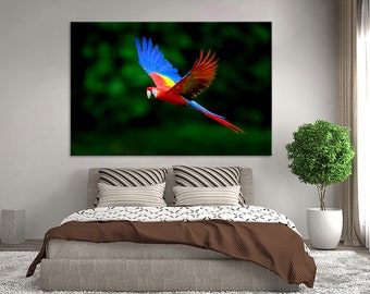 Scarlet Macaw Wall Art Colorful Parrot Canvas Beautiful Extra Large Wall Art Large Canvas Print Birds Art Wild Animals Print Multi Pieces