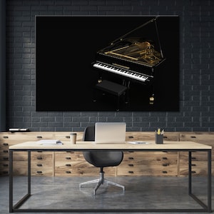 Piano Canvas Print, Music Wall Art, Black and Gold Large Decor