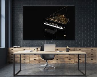 Piano Canvas Print, Music Wall Art, Black and Gold Large Decor