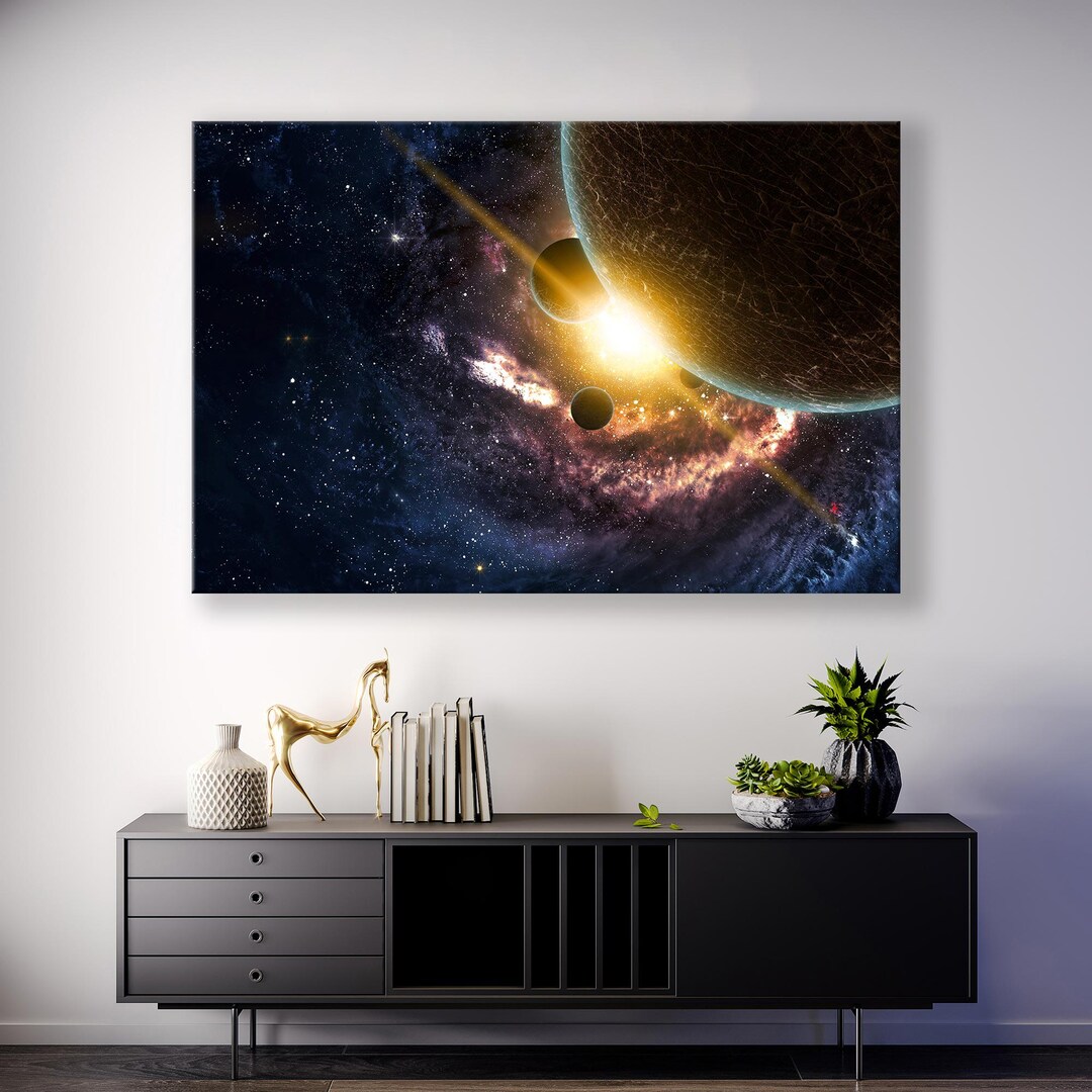 Planets Over the Nebulae in Space - Nebula Canvas Art - Planet Wall Art ...