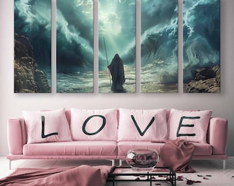 Moses Parting the Red Sea Canvas Print, Religious Wall Art, Extra Large Bible Scene, Framed and Ready To Hang Decor