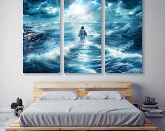 Cuadro de Jesús caminando sobre el agua – Arte mural cristiano