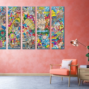 Cool Music Graffiti in Urban Style on the Canvas Graffiti Canvas Graffiti Print Graffiti Poster Wall Art Multi Panel Abstract Wall Decor