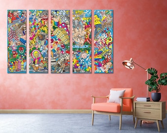 Cool Music Graffiti in Urban Style on the Canvas Graffiti Canvas Graffiti Print Graffiti Poster Wall Art Multi Panel Abstract Wall Decor