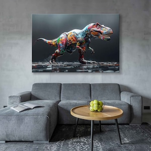 Graffiti T-Rex : cadeau idéal pour les amateurs d&#39;art de rue, impression sur toile colorée, décoration murale inspirée de la nature