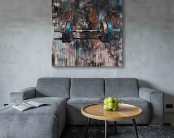 Square Barbell Canvas Print – Inspiring Workout Street Art for Fitness Lovers