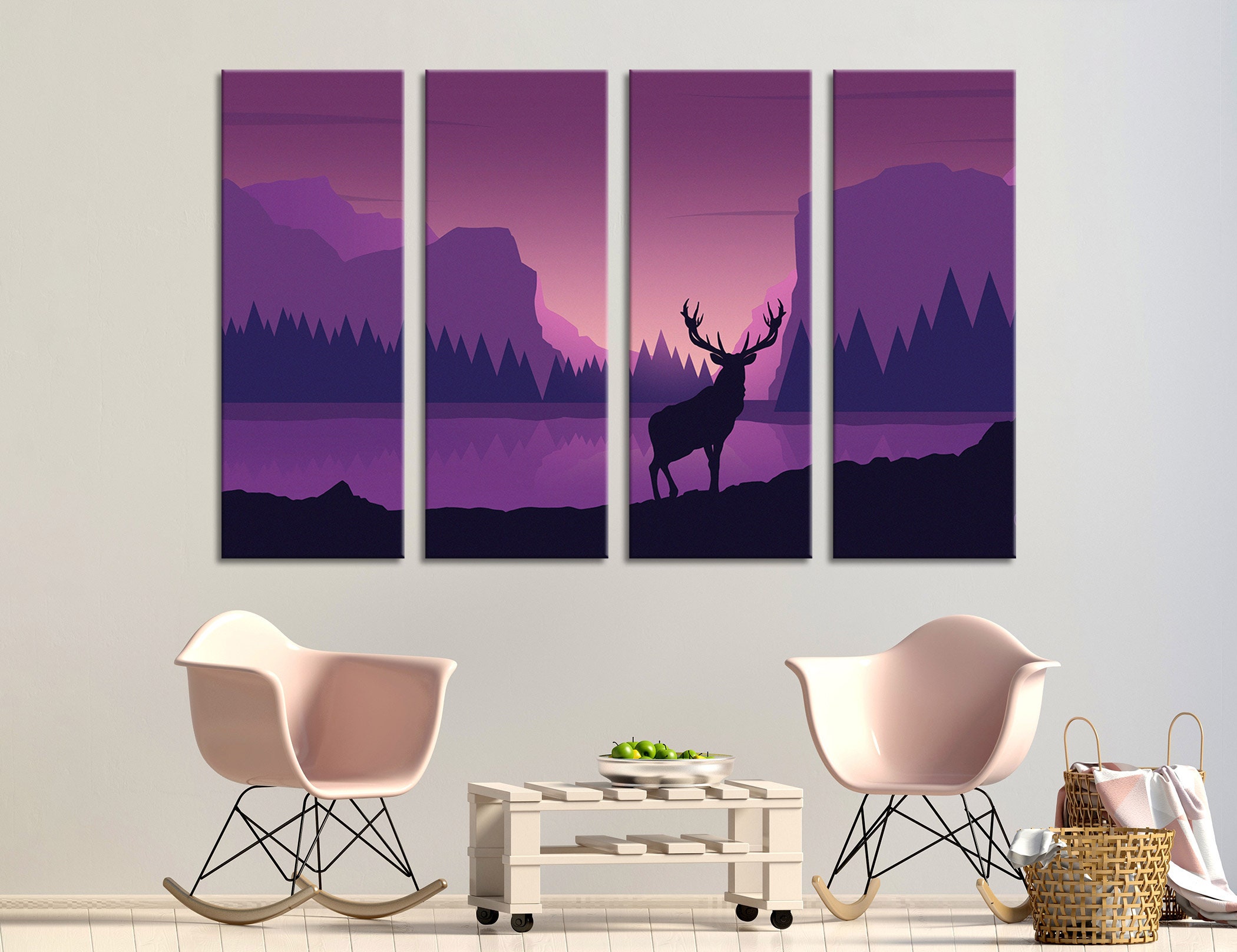 Home Wall Art in Purple and Blue Color Abstract Deer Camvas Etsy