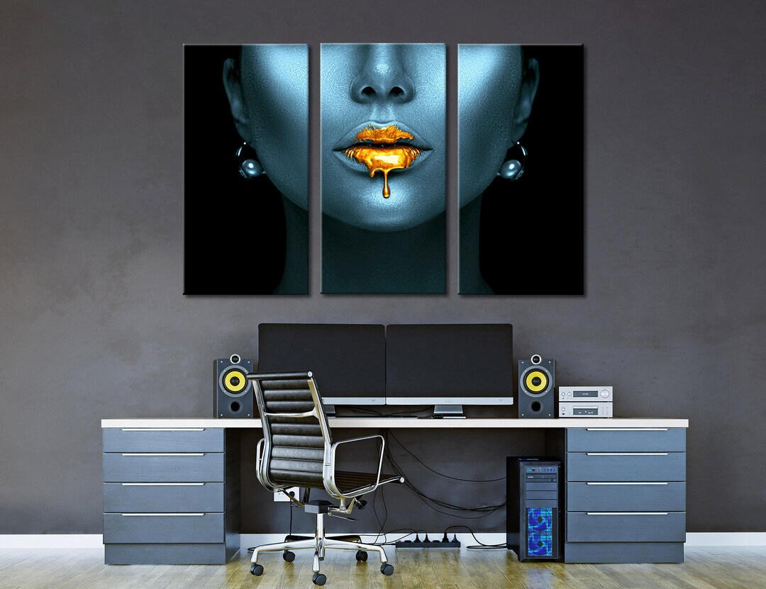Gold Lips Wall Art Face Printable Fashion Girls Room Decoration Gold ...