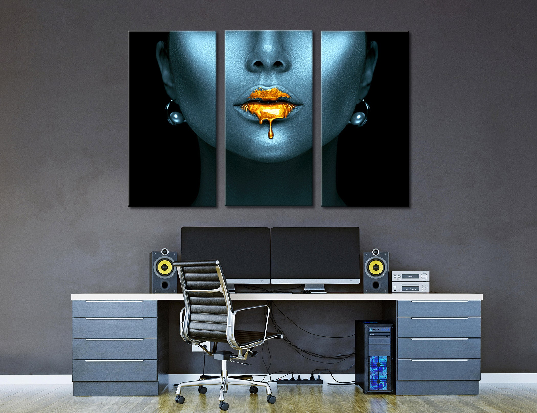 Gold Lips Wall Art Face Printable Fashion Girls Room Etsy UK