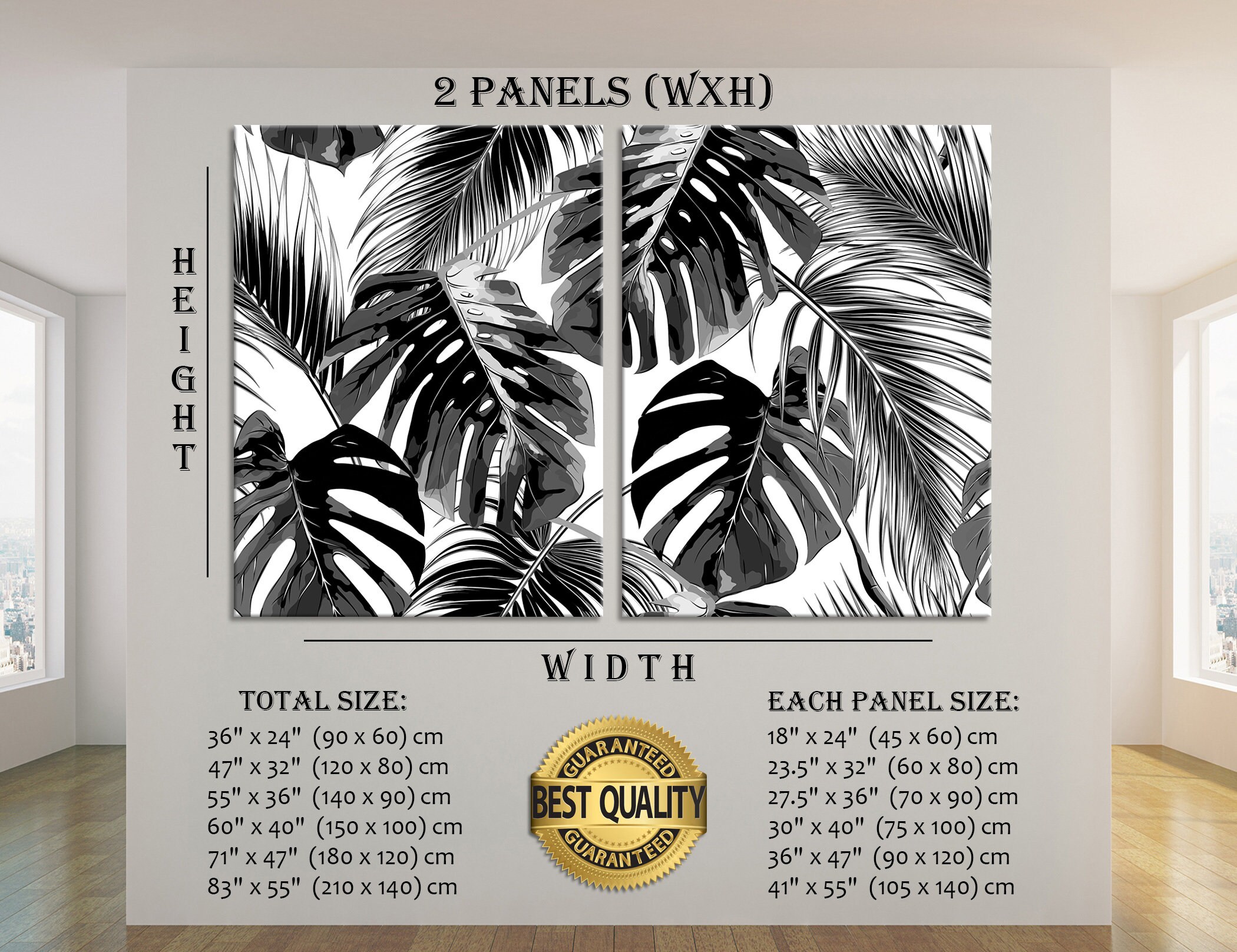 Black and White Tropical Palm Leaves Wall Art Palm Leaf Wall Art Canvas ...
