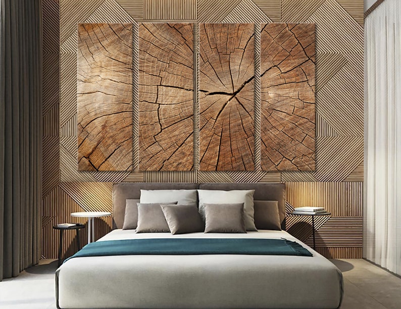 Toile danneau darbre, affiche de fissure de bois, décoration murale contemporaine, grand art mural pour la maison 4 Panels