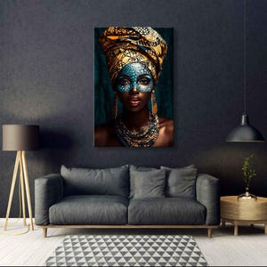 Afrikanische Königin Porträt Leinwanddruck - Gold, Schwarz und Blau