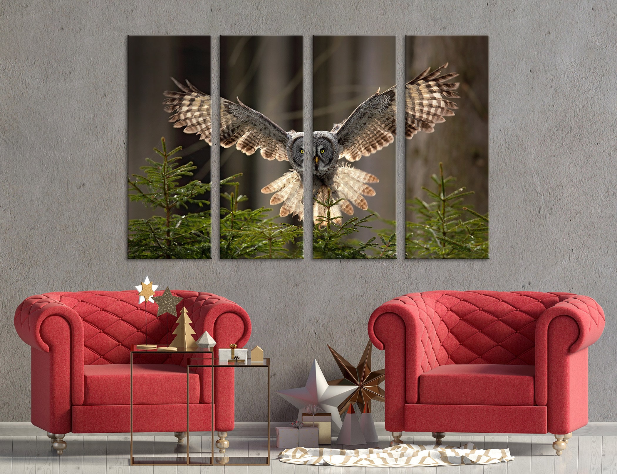 Forest With Owl Canvas Print Flying Great Grey Owl Print Art - Etsy