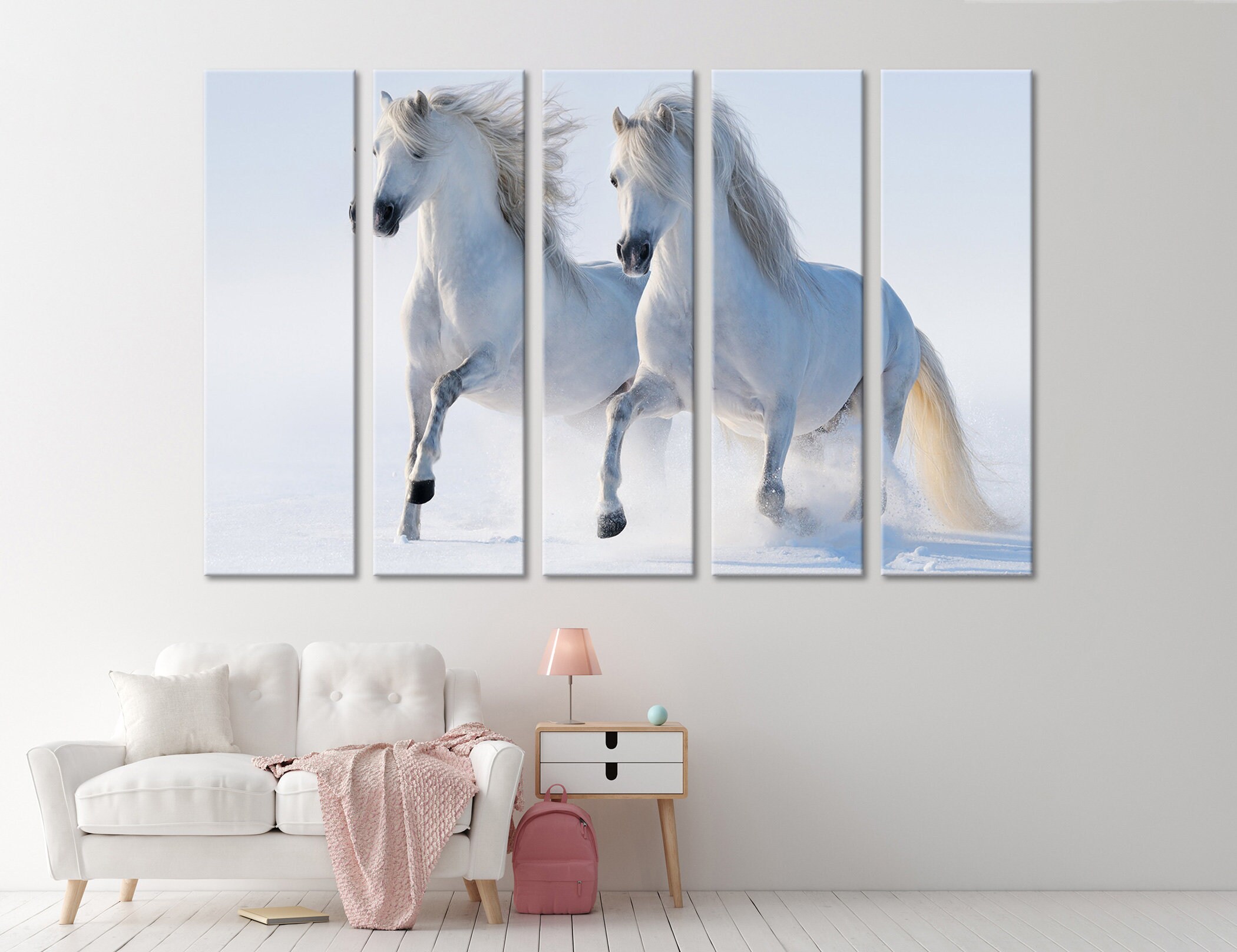 Horses Wall Art Large Running Horses White Horses Canvas Print Etsy
