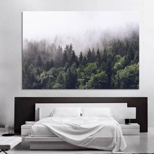 Morning Fog Over Mountains Wall Art Trees Nature Forest Wall Decor Trees Forest Canvas Print Canvas Extra Large Canvas Set Big Poster Print