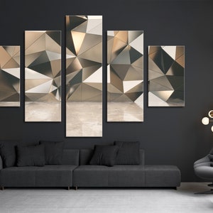 3D Wall Art Diamond Style for Living Room Large Wall Art Extra Large Wall Decor for Home Art for Office Grey Canvas Print for Dining Room