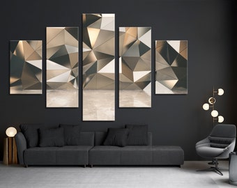 3D Wall Art Diamond Style for Living Room Large Wall Art Extra Large Wall Decor for Home Art for Office Grey Canvas Print for Dining Room