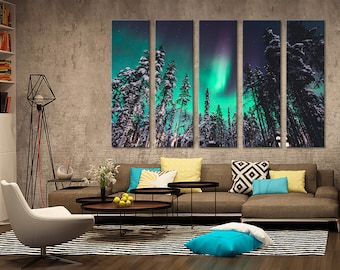 Green Aurora Borealis Wall Art Aurora Polaris Wall Decor Northern Lights Canvas Aurora Hanging Artwork Set Northern Lights Printable Artwork